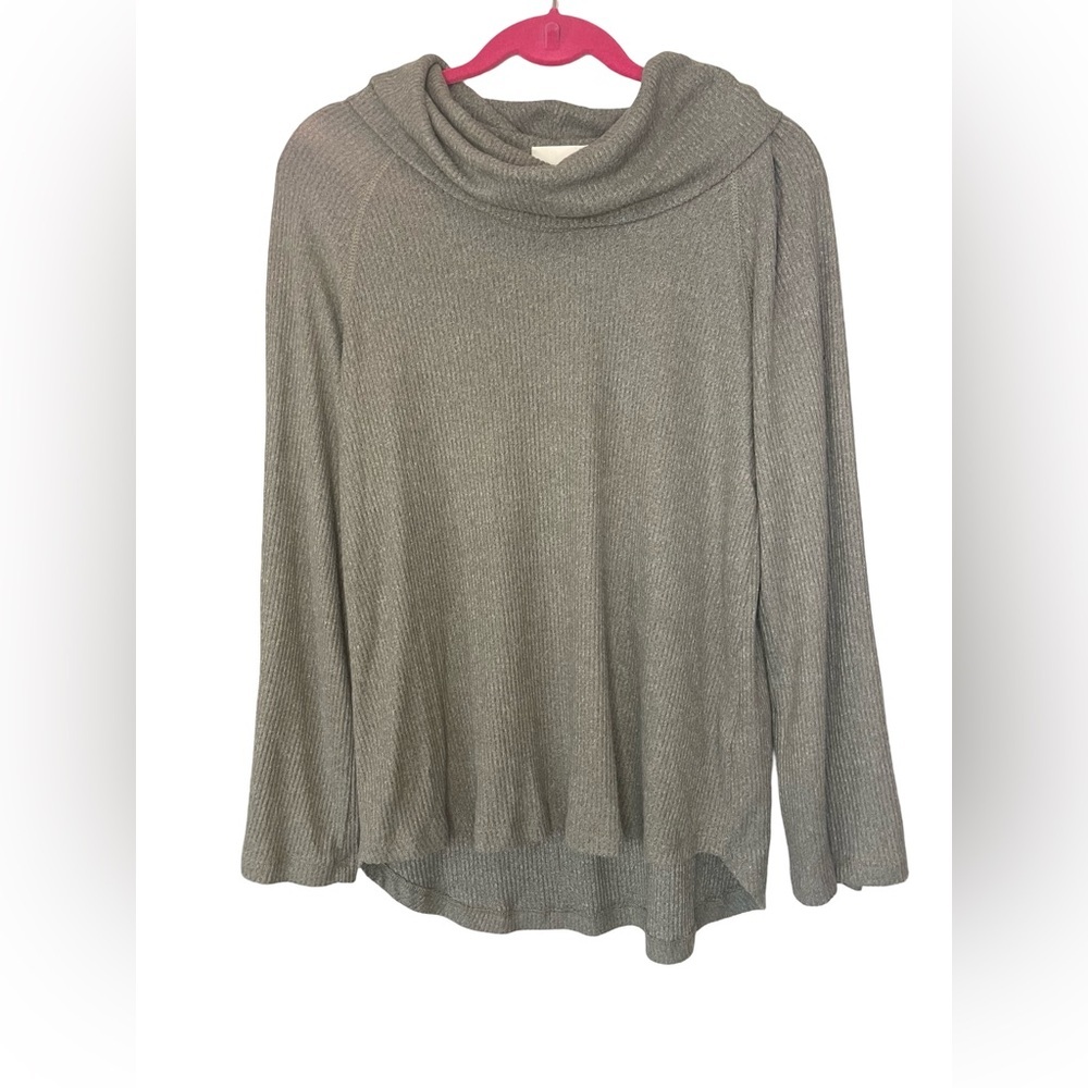 Maeve by Anthropologie Green Ribbed Cowl Neck Sweater Bell Sleeve Medium